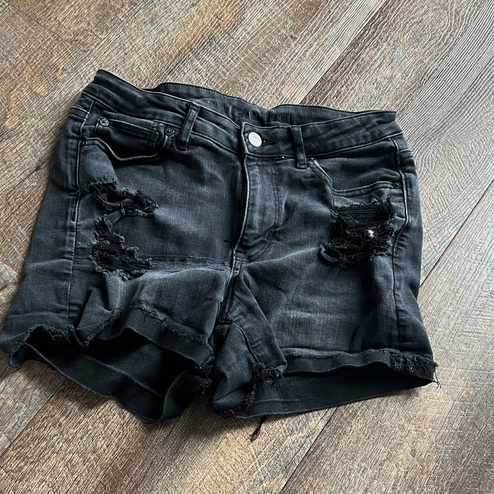 American Eagle Outfitters Black Distressed Jean Shorts